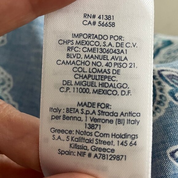 Chaps No Iron 3/4 Slv Button Down 100% Cotton Paisley Shirt Blue White Sz S - Picture 11 of 12